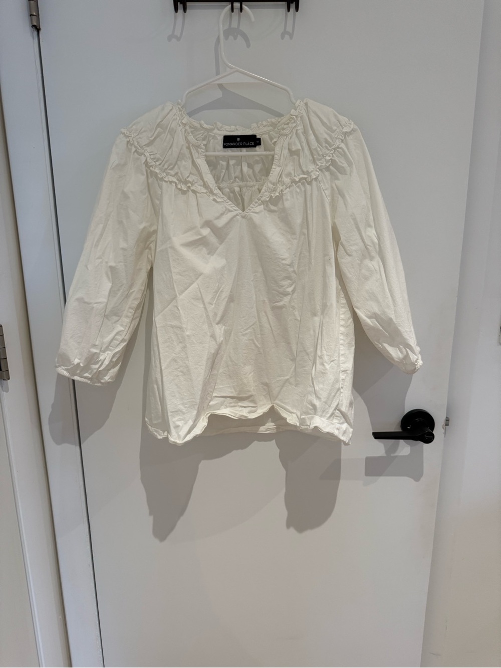 Pomander Place Cream Ruffle V-Neck Blouse